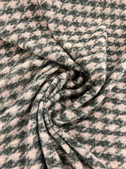 ZOE 015 brushed pink&grey houndstooth wool