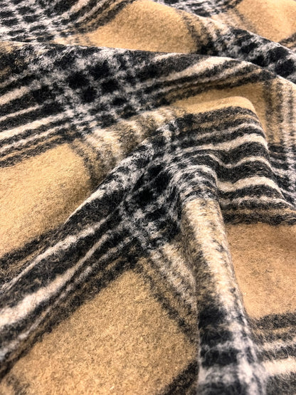 ZOE 018 brushed camel and charcoal check 100%wool