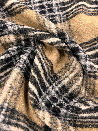 ZOE 018 brushed camel and charcoal check 100%wool