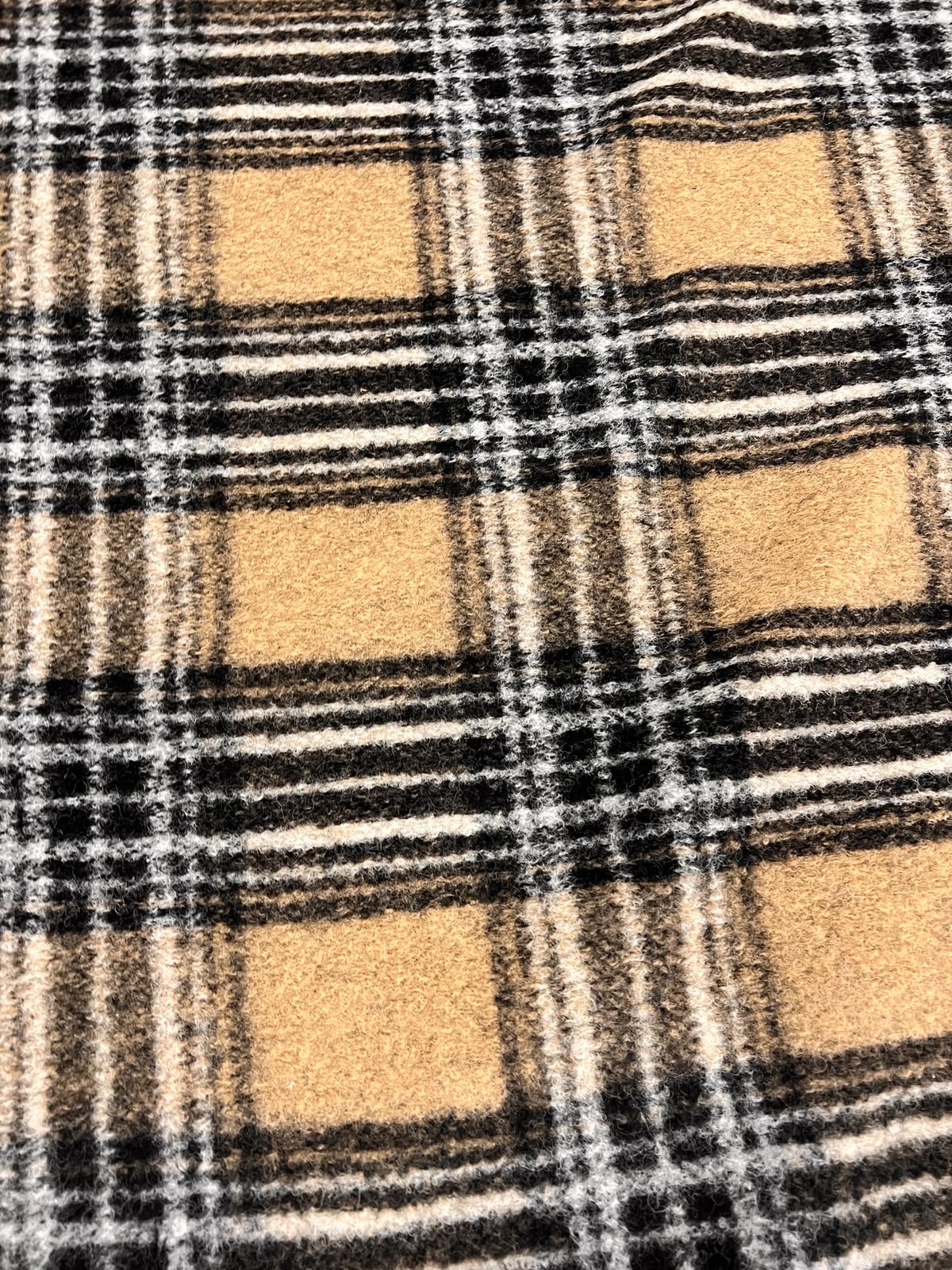 ZOE 018 brushed camel and charcoal check 100%wool