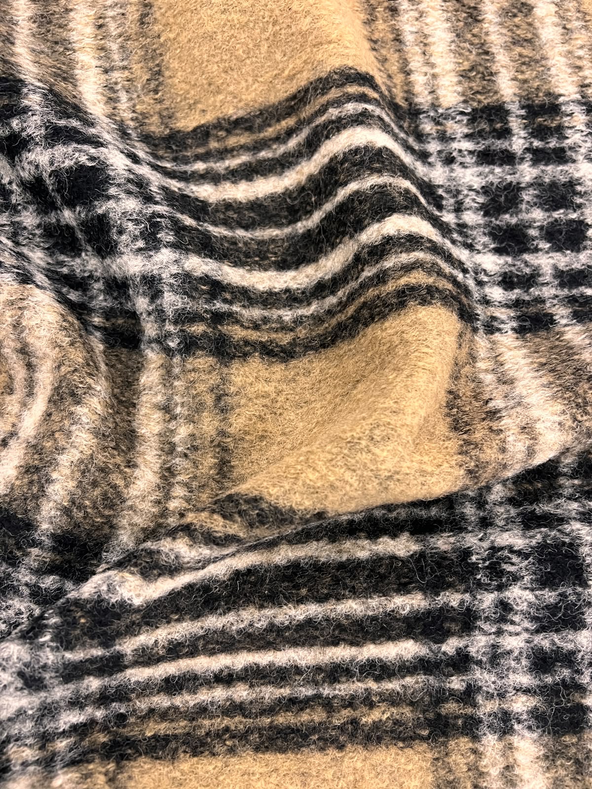 ZOE 018 brushed camel and charcoal check 100%wool