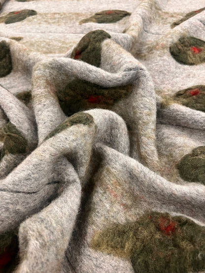 ZOE-044 mid grey heavy boiled wool with applicated flower design