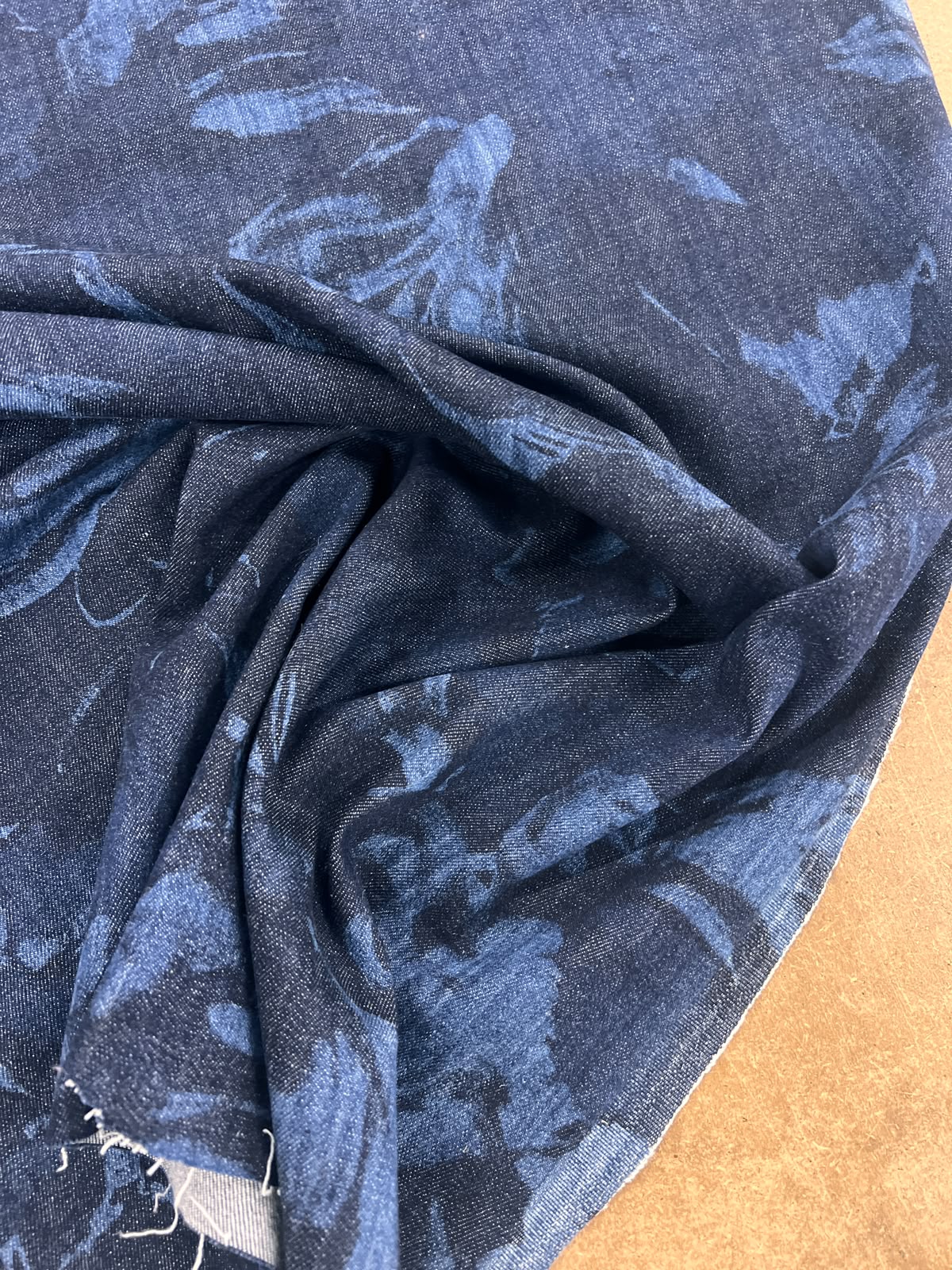 ZOE 047 floral printed indigo denim wool blended