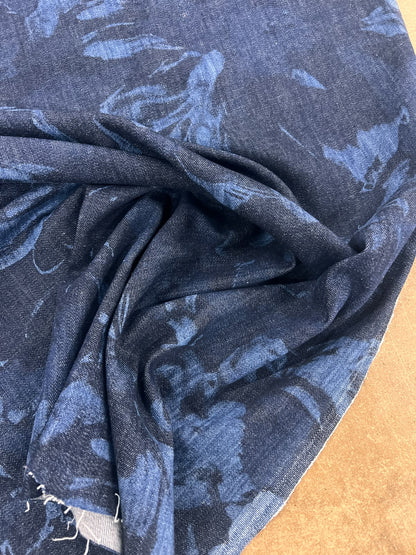 ZOE 047 floral printed indigo denim wool blended