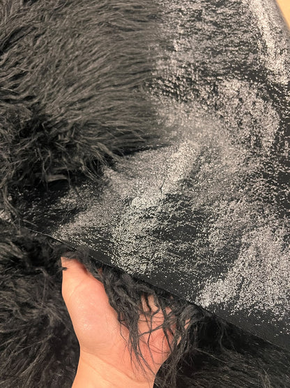 ZOE 071 double face faux leather and faux fur hairy coat fabric black