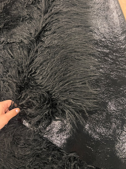 ZOE 071 double face faux leather and faux fur hairy coat fabric black