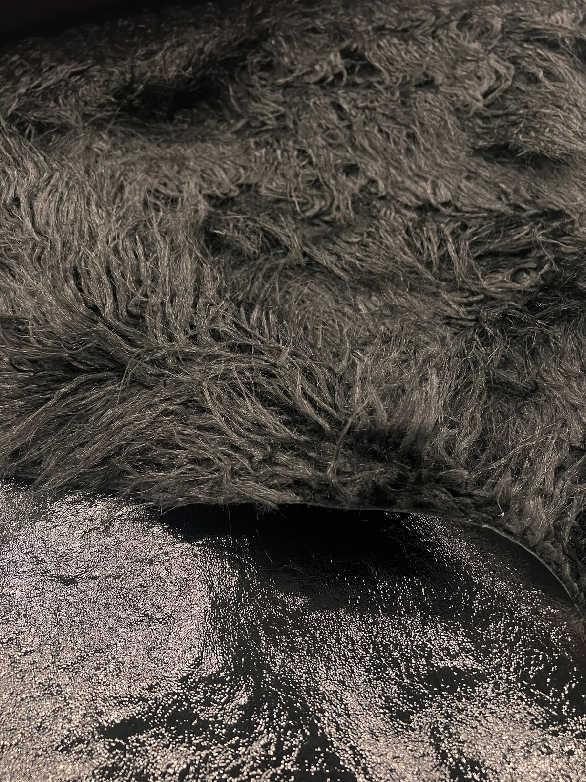 ZOE 071 double face faux leather and faux fur hairy coat fabric black