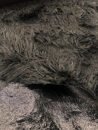 ZOE 071 double face faux leather and faux fur hairy coat fabric black
