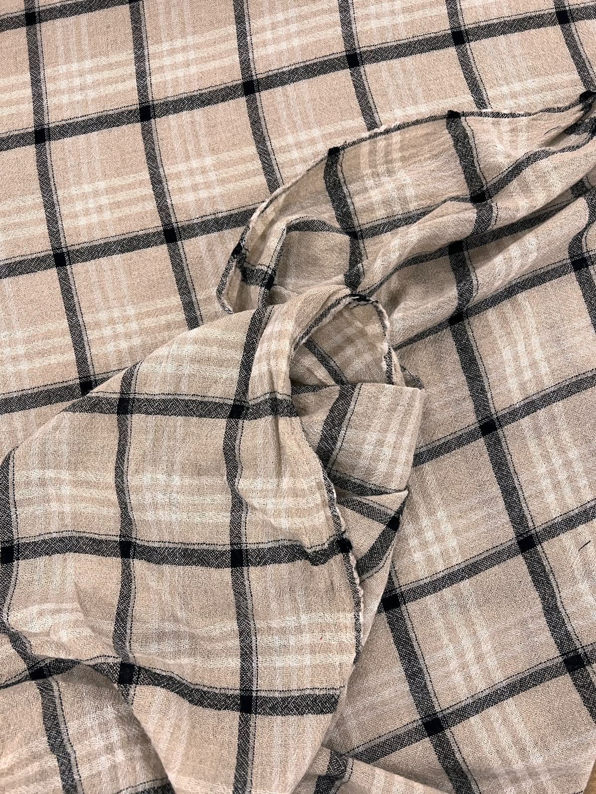 ZOE 077 wool blended beige&ecru&black check