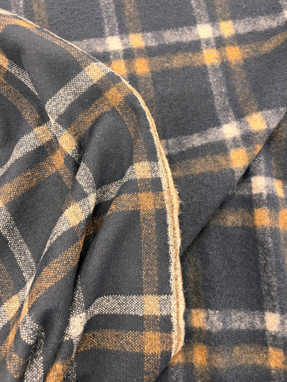 ZOE 086 navy brown macro check wool blended flannel