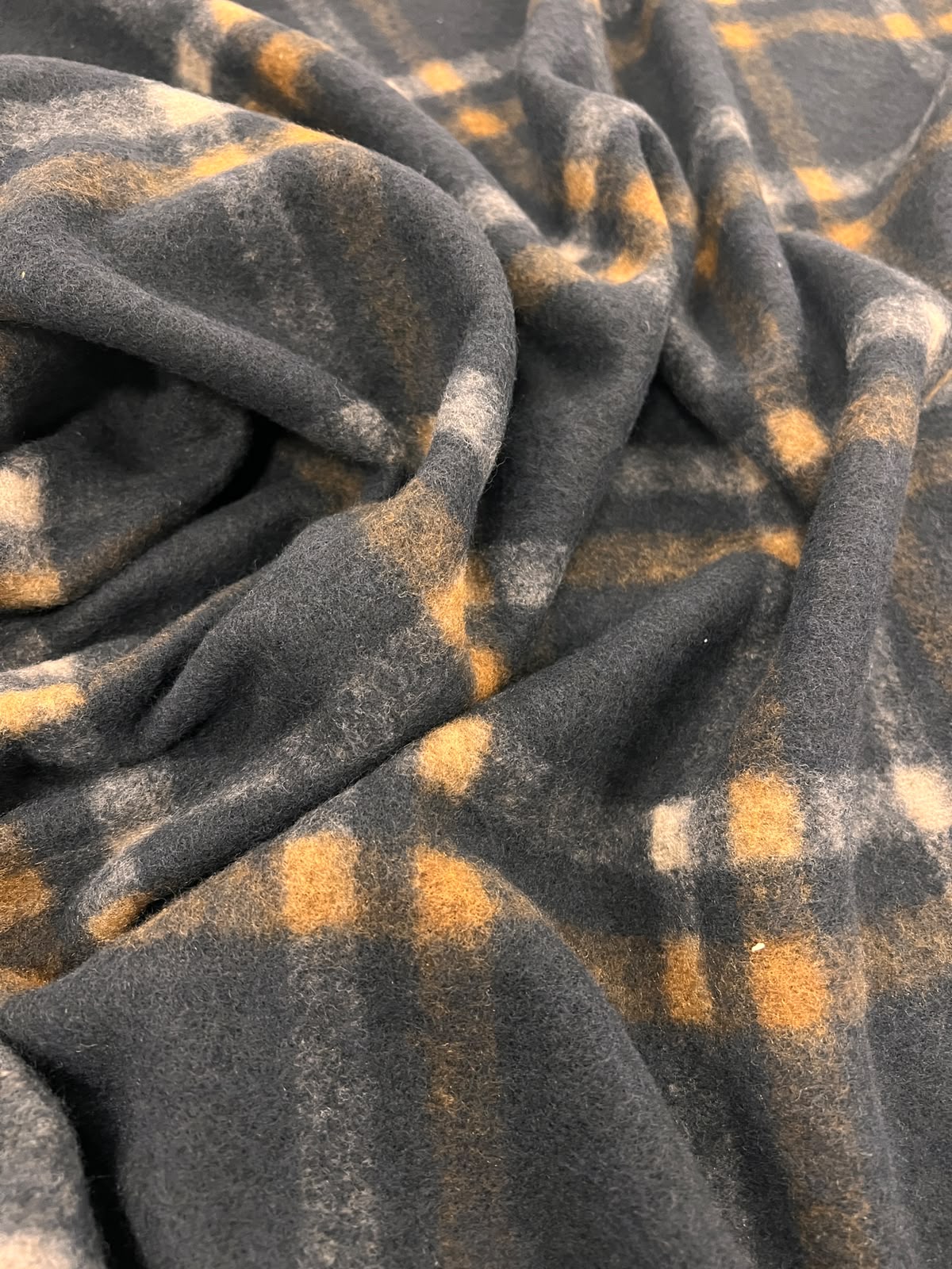 ZOE 086 navy brown macro check wool blended flannel