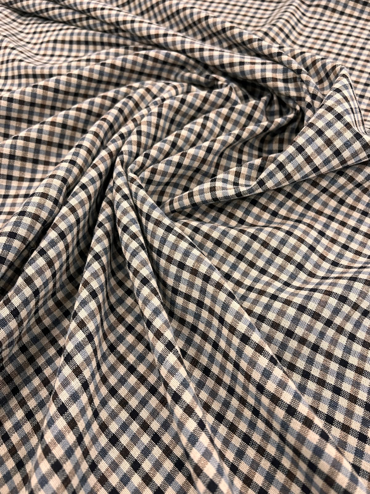 ZOE 093 gingham blue&brown&ecru woven fabric