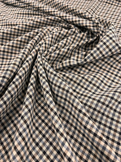 ZOE 093 gingham blue&brown&ecru woven fabric