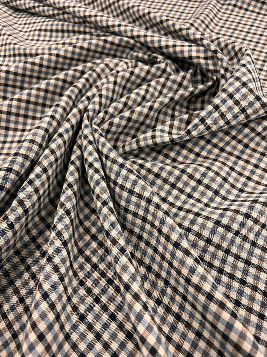 ZOE 093 gingham blue&brown&ecru woven fabric