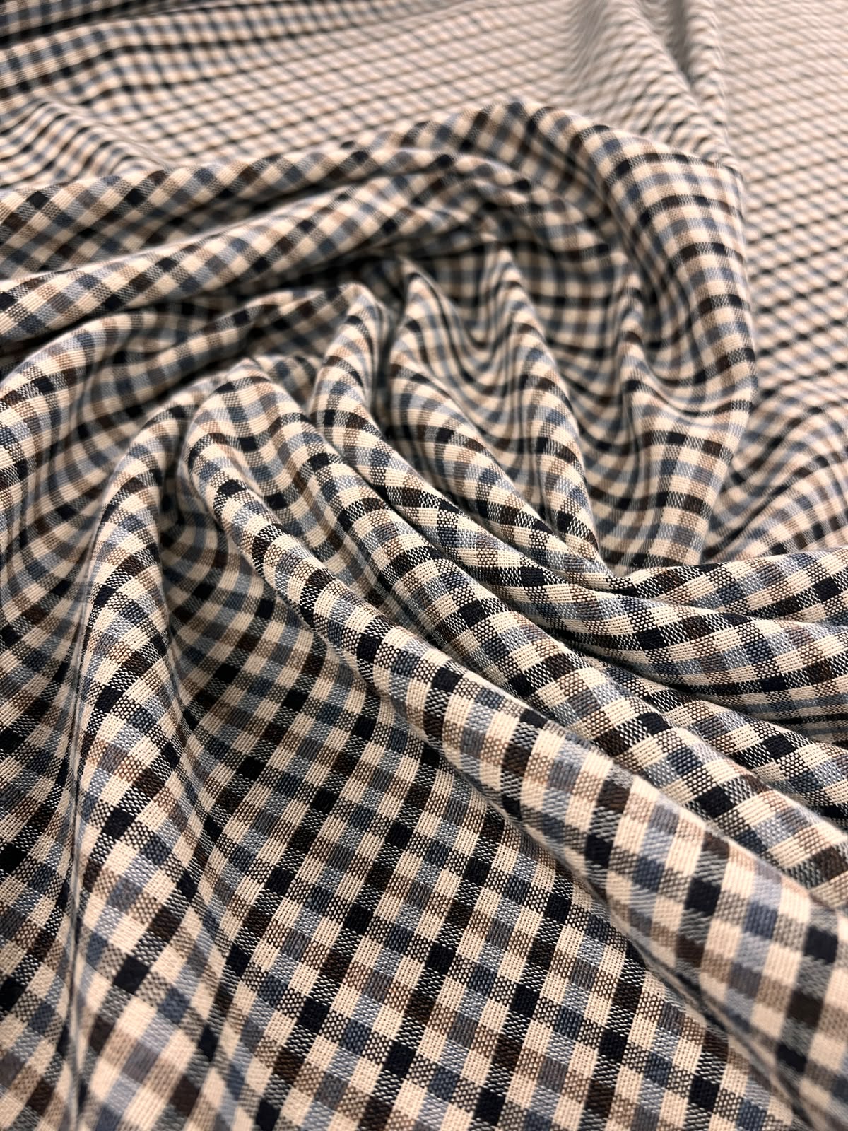 ZOE 093 gingham blue&brown&ecru woven fabric