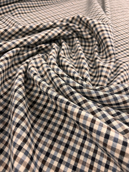 ZOE 093 gingham blue&brown&ecru woven fabric