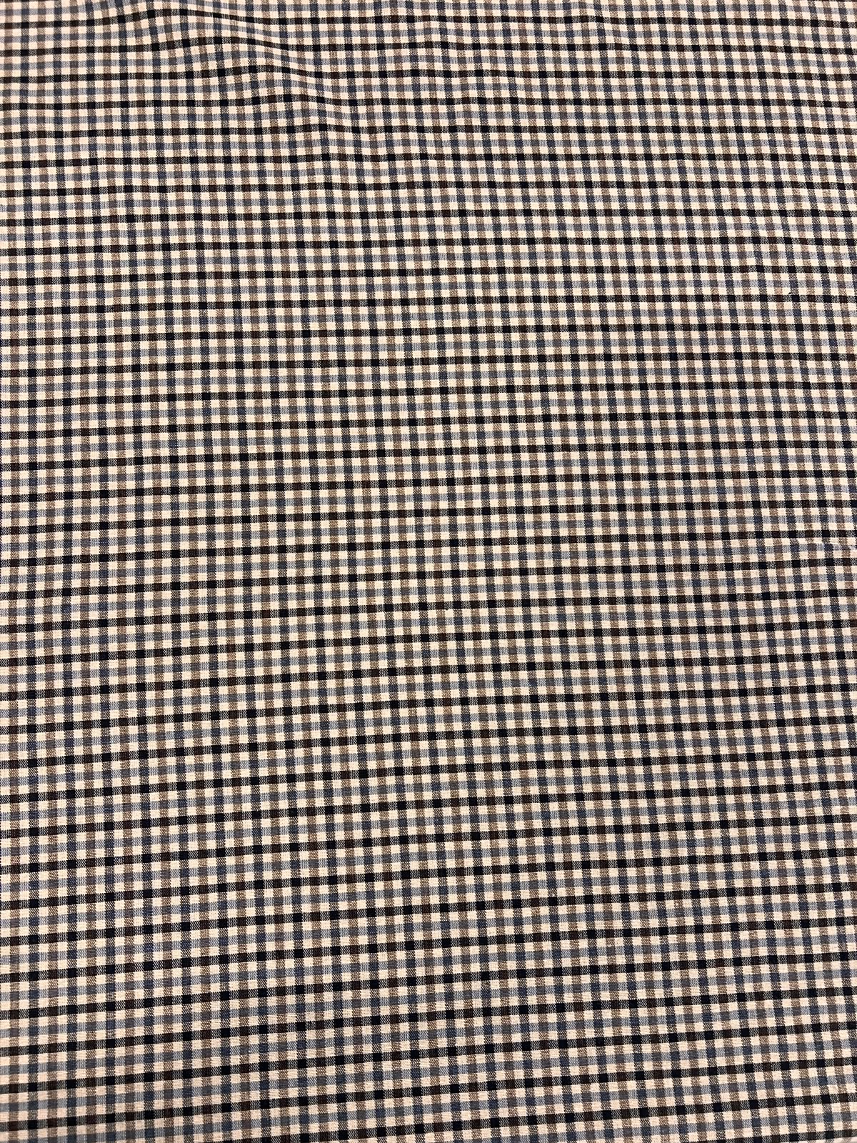 ZOE 093 gingham blue&brown&ecru woven fabric