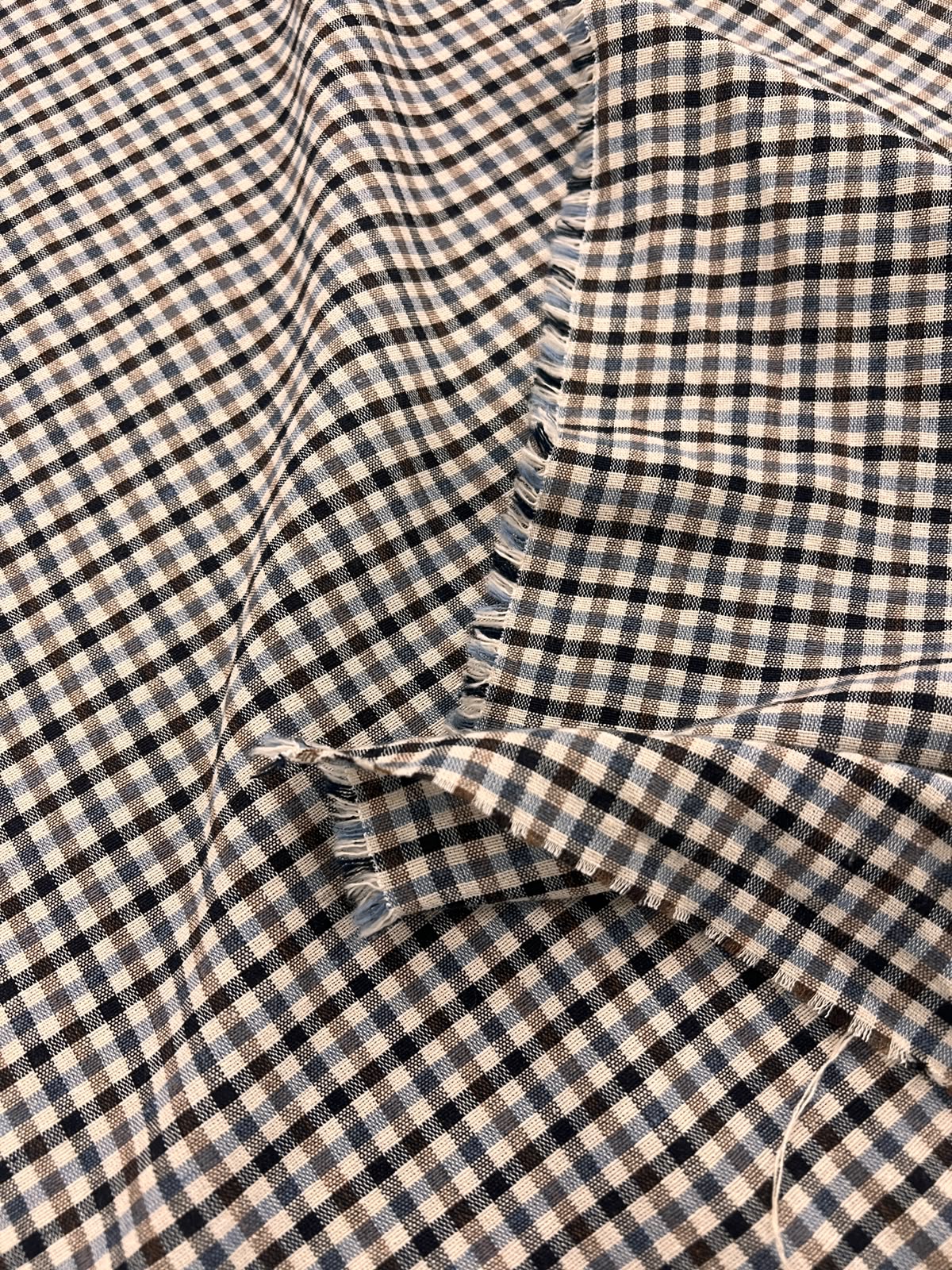 ZOE 093 gingham blue&brown&ecru woven fabric