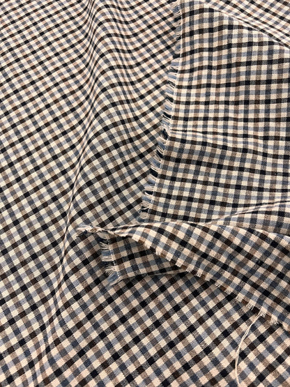 ZOE 093 gingham blue&brown&ecru woven fabric