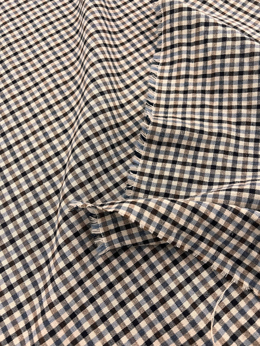 ZOE 093 gingham blue&brown&ecru woven fabric
