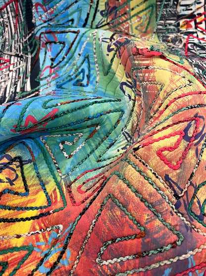 OLAF 001 graffiti map printed and embroidered quilted