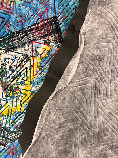 OLAF 001 graffiti map printed and embroidered quilted