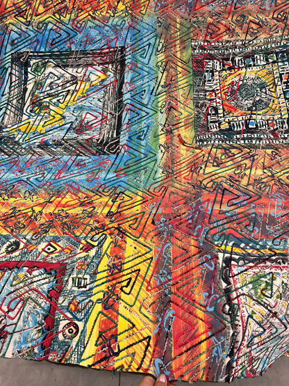 OLAF 001 graffiti map printed and embroidered quilted