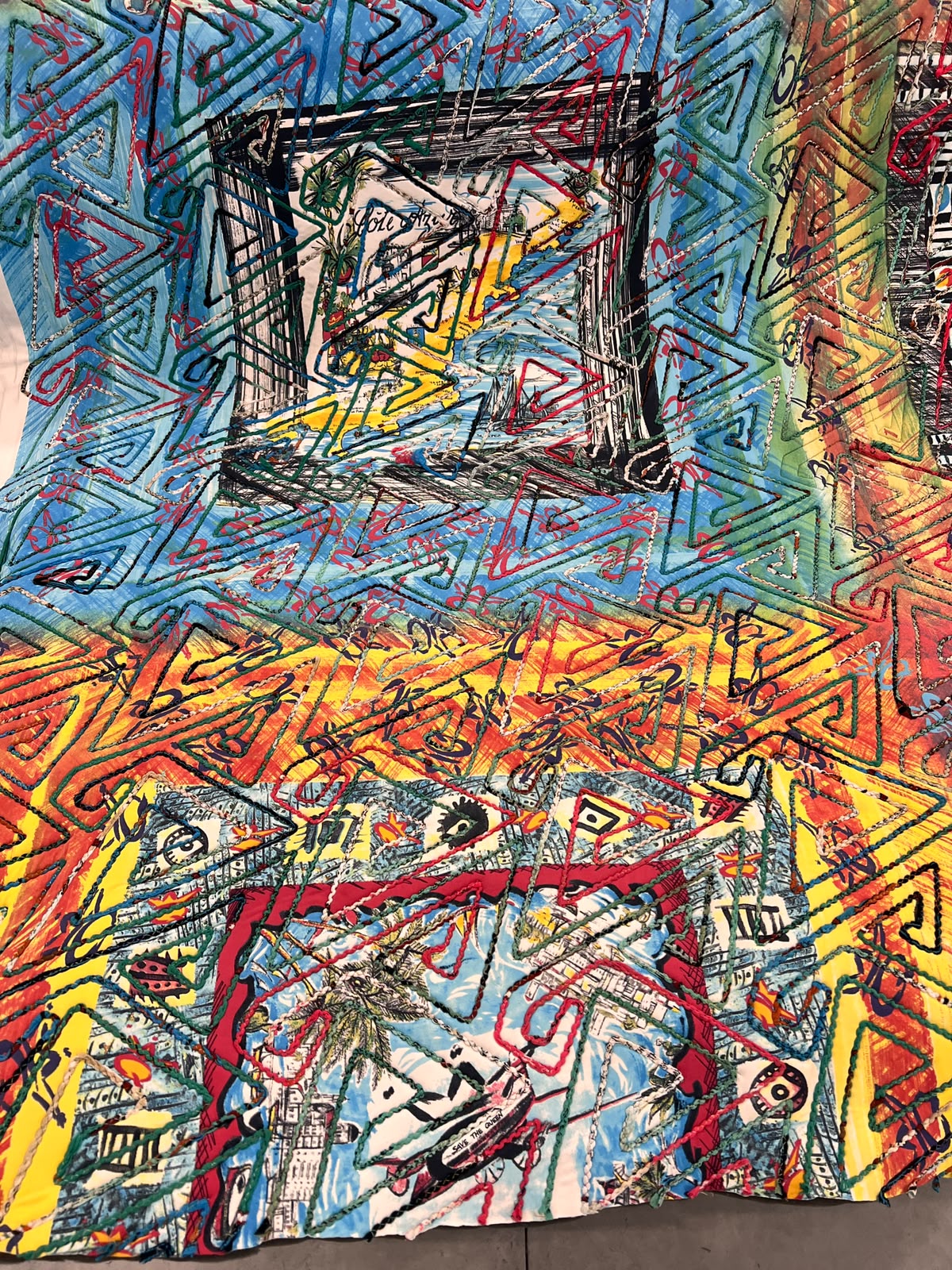 OLAF 001 graffiti map printed and embroidered quilted