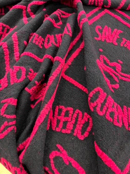 DRACO 036 fuchisia&black heavy boiled wool with applicated  design