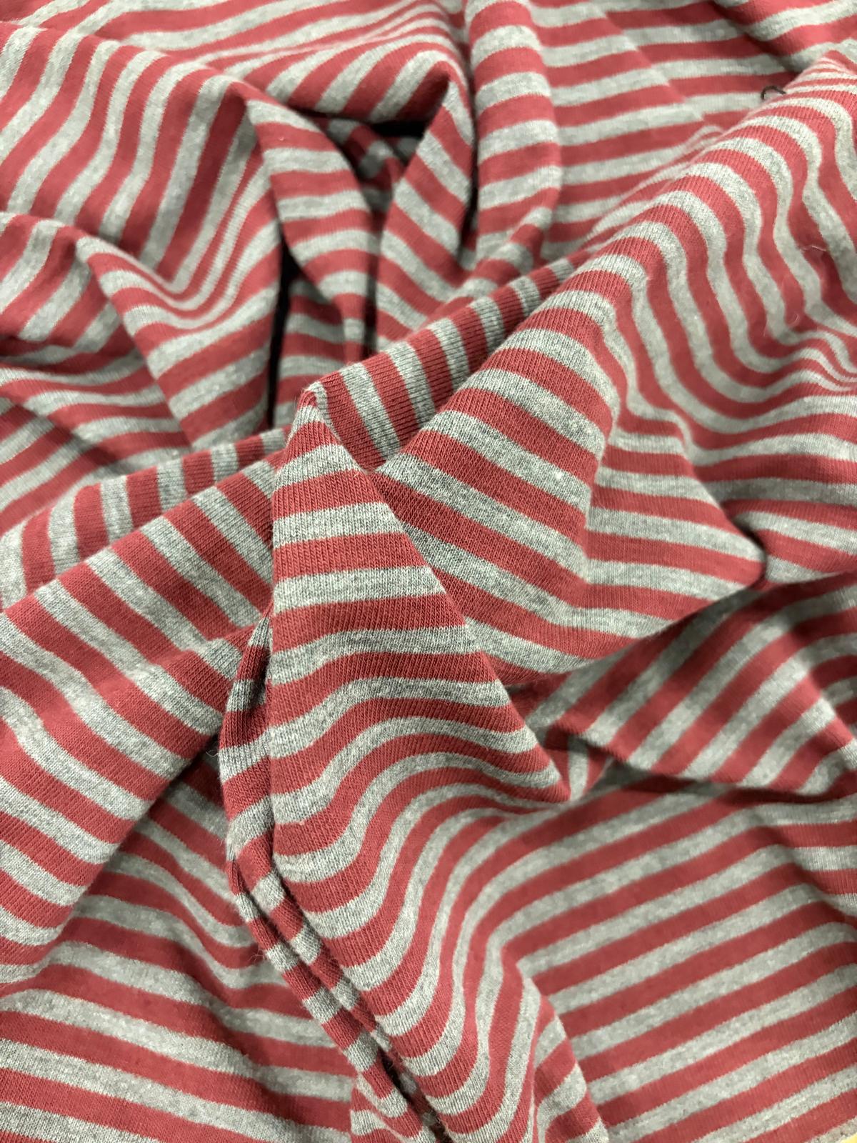 DRACO 042 greymarl & burgundy striped cotton jersey