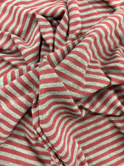 DRACO 042 greymarl & burgundy striped cotton jersey