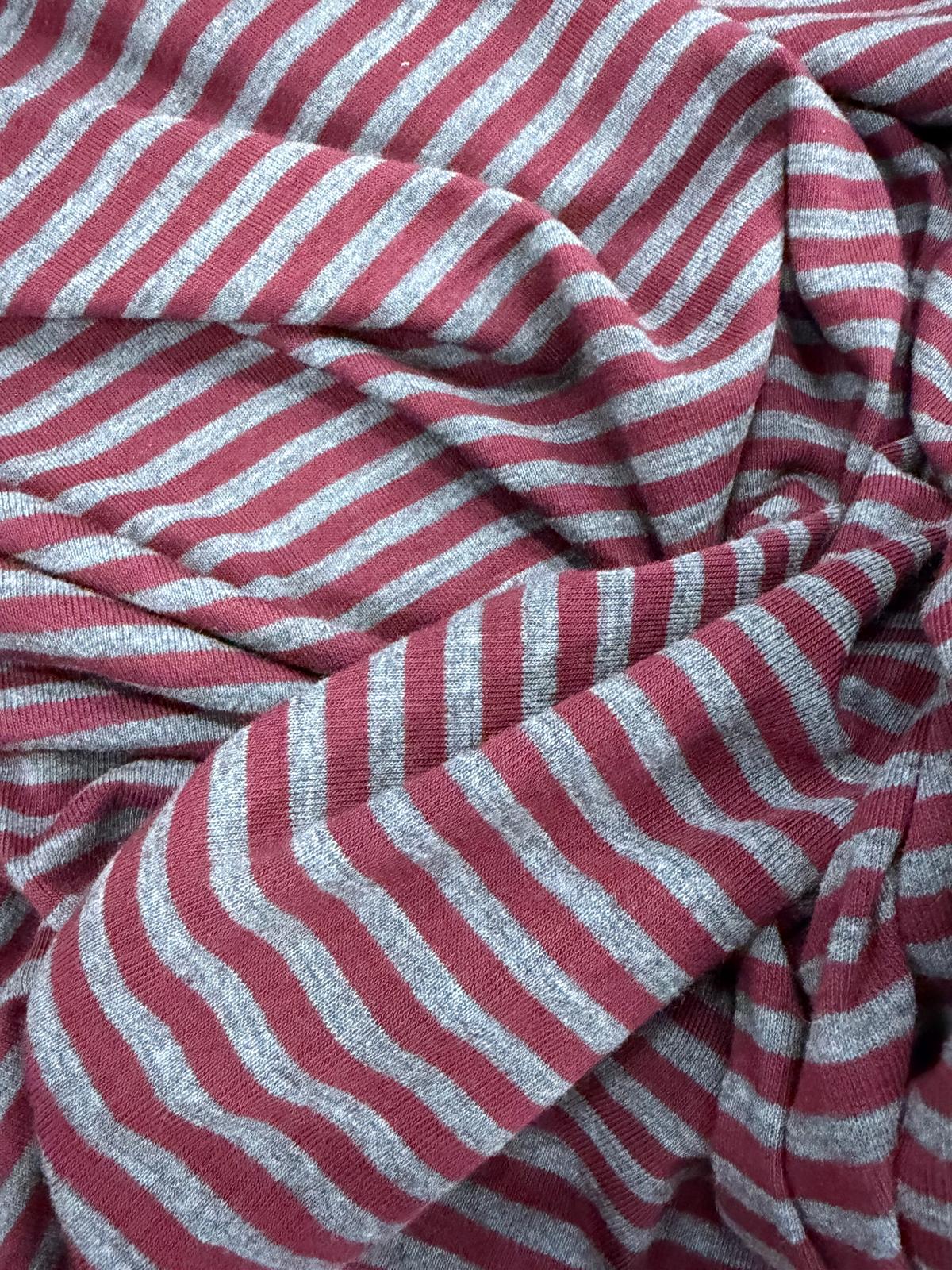 DRACO 042 greymarl & burgundy striped cotton jersey