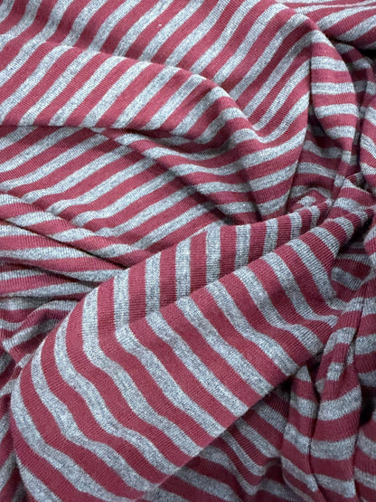 DRACO 042 greymarl & burgundy striped cotton jersey