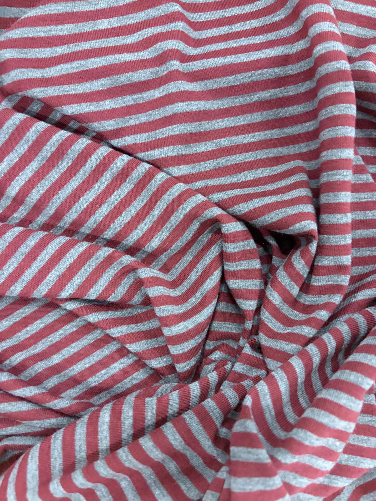 DRACO 042 greymarl & burgundy striped cotton jersey