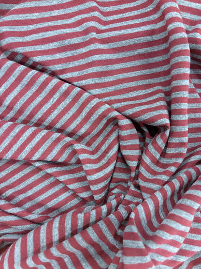 DRACO 042 greymarl & burgundy striped cotton jersey