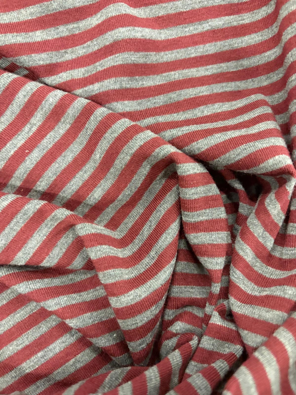 DRACO 042 greymarl & burgundy striped cotton jersey