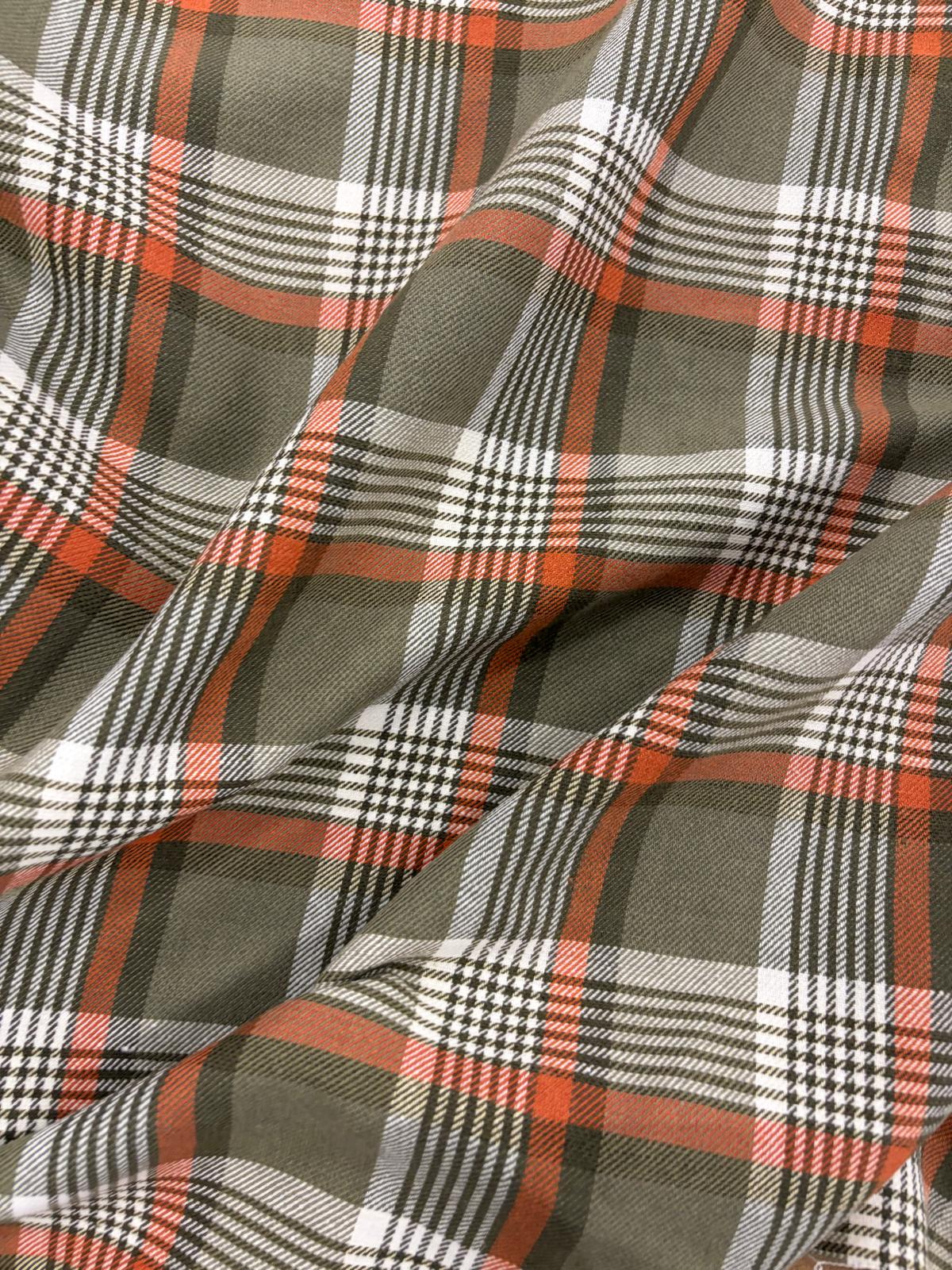 DRACO 069 Khaki&ecru&orange checkered twill