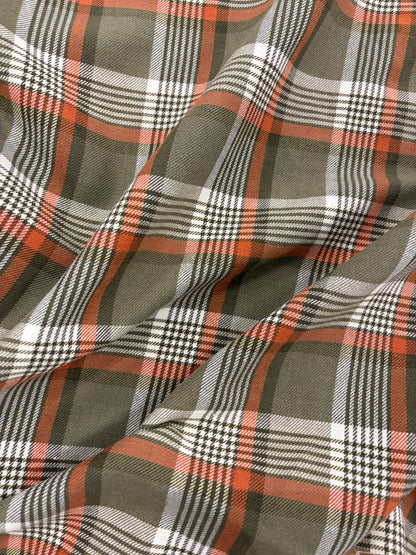 DRACO 069 Khaki&ecru&orange checkered twill
