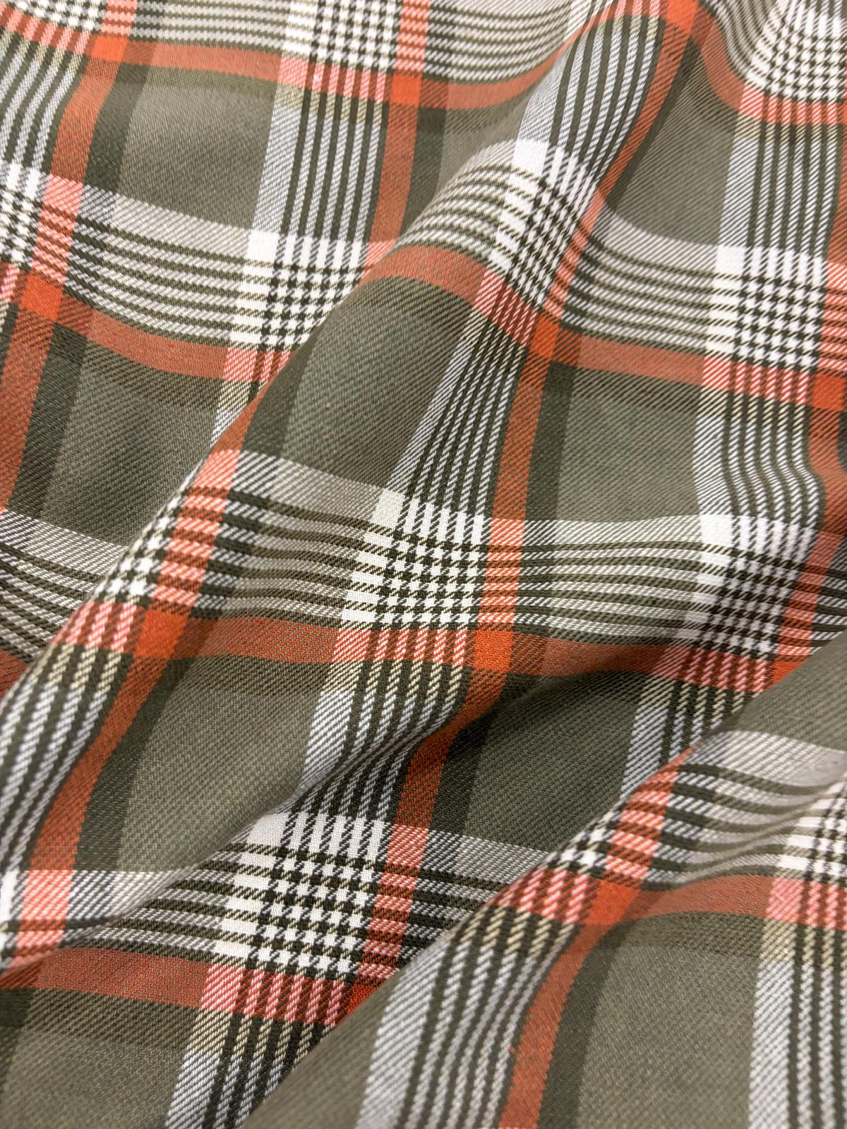 DRACO 069 Khaki&ecru&orange checkered twill