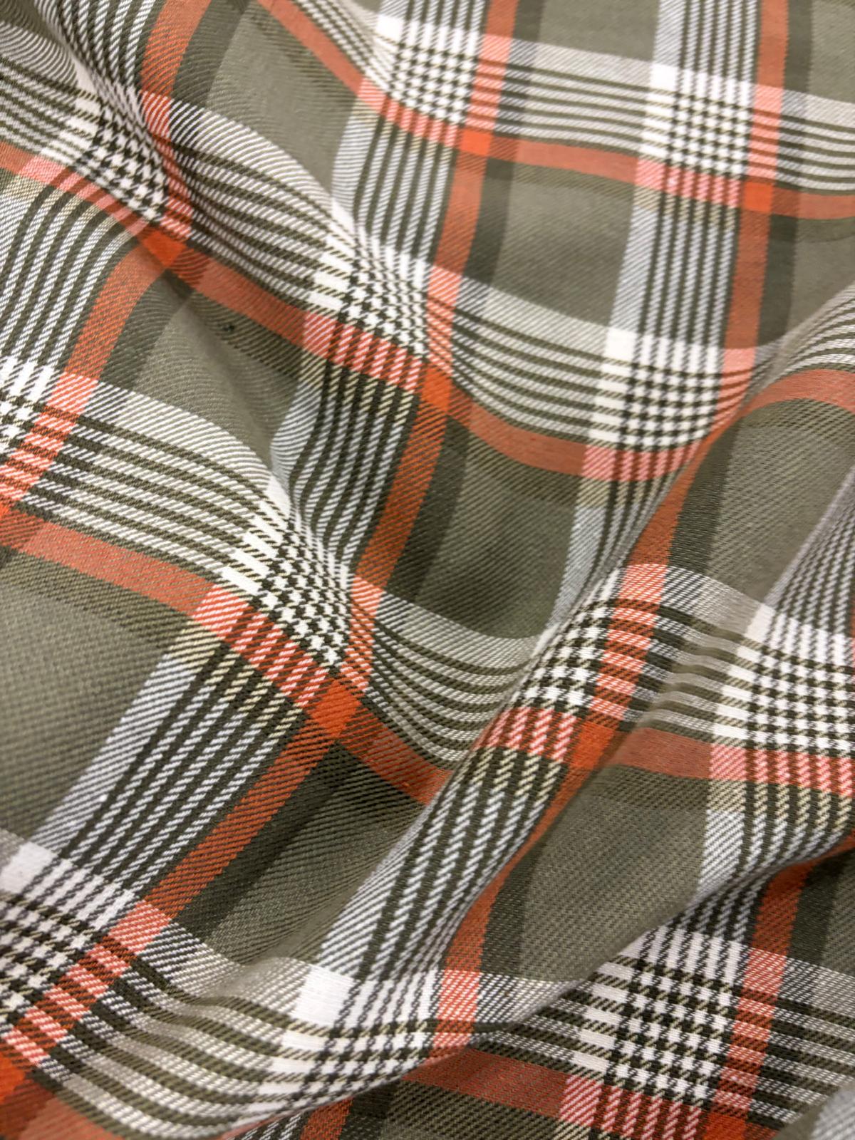 DRACO 069 Khaki&ecru&orange checkered twill