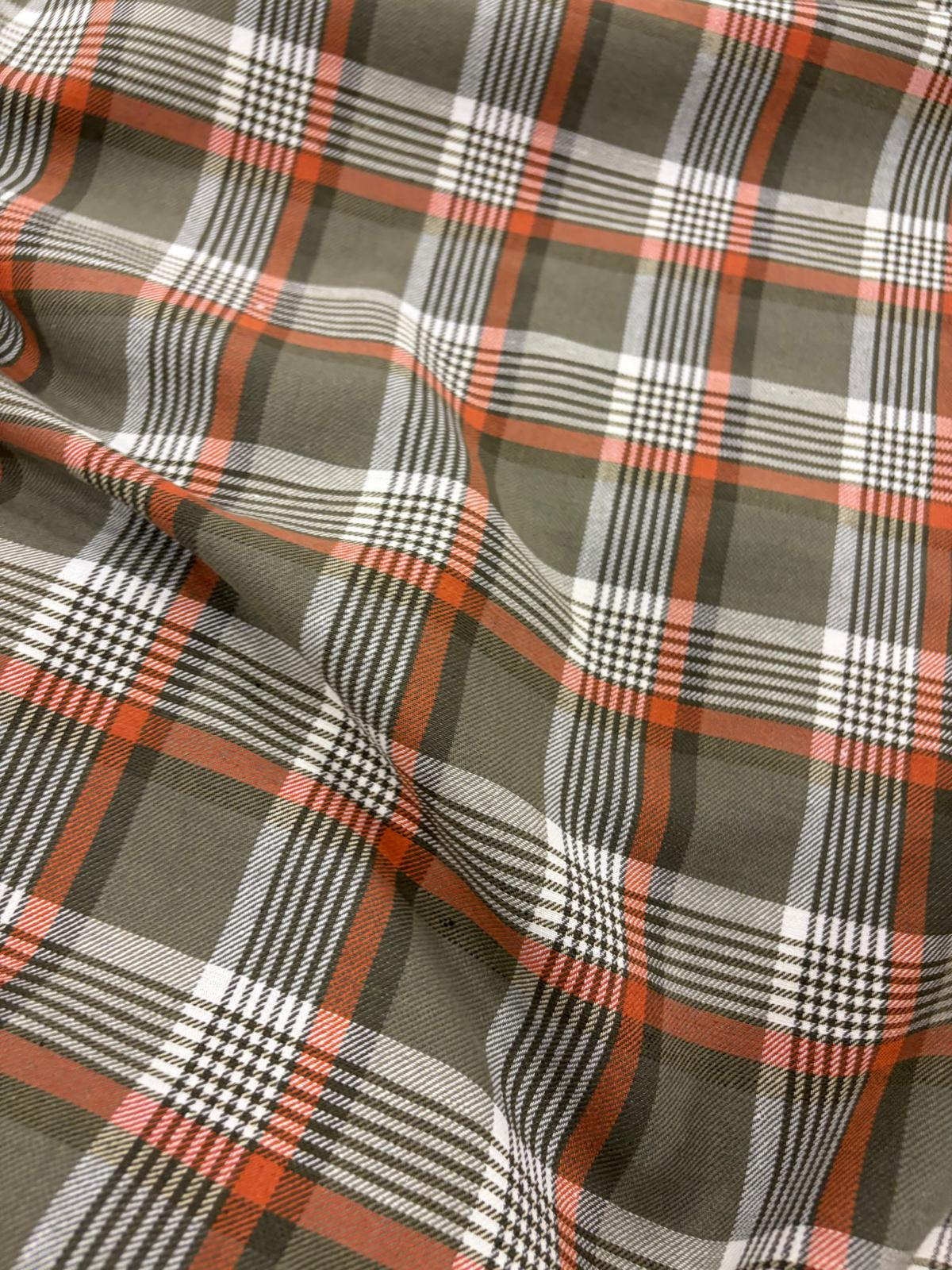 DRACO 069 Khaki&ecru&orange checkered twill