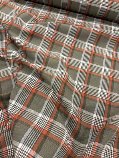 DRACO 069 Khaki&ecru&orange checkered twill