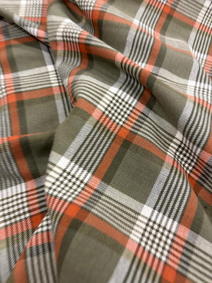 DRACO 069 Khaki&ecru&orange checkered twill