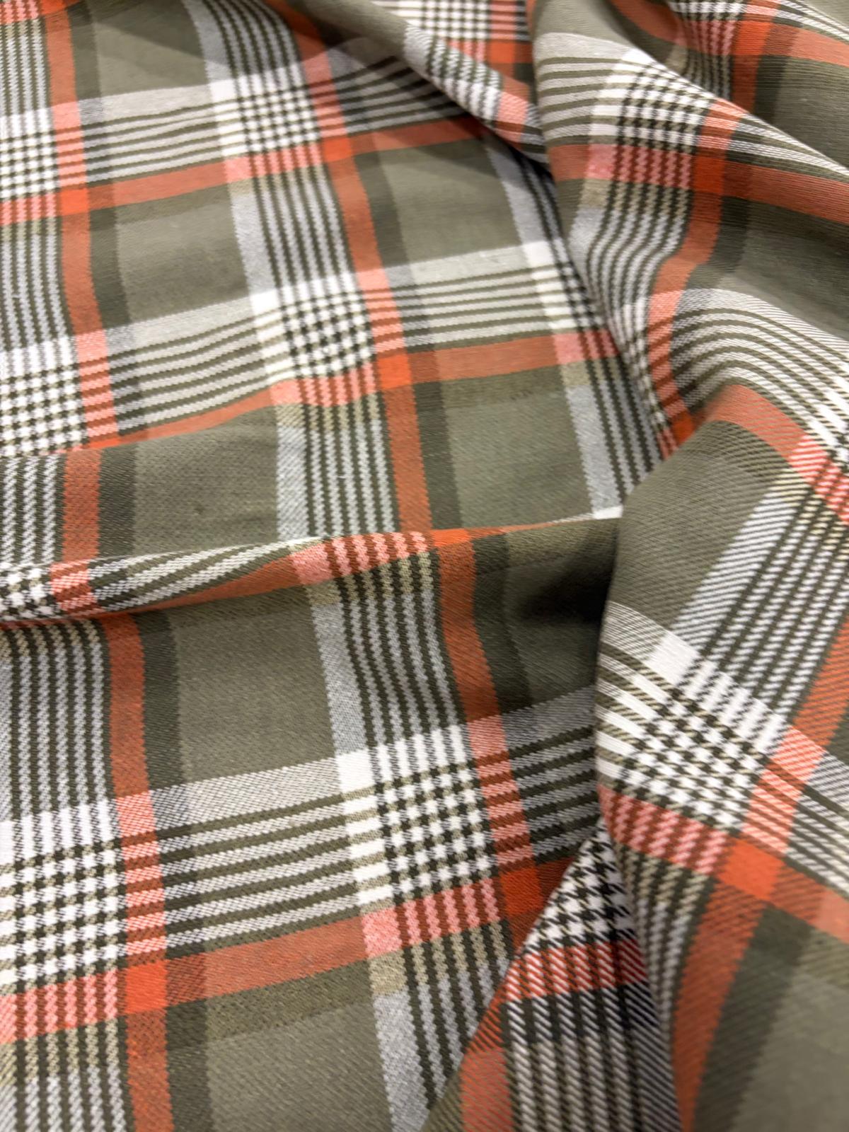 DRACO 069 Khaki&ecru&orange checkered twill
