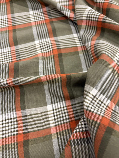 DRACO 069 Khaki&ecru&orange checkered twill