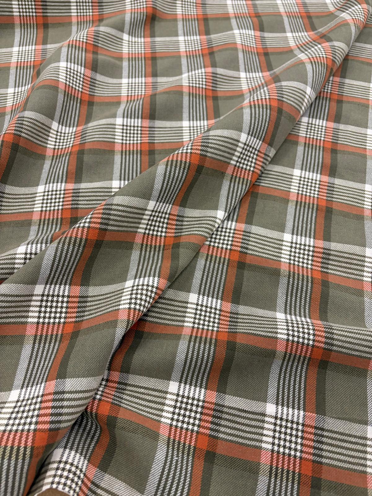 DRACO 069 Khaki&ecru&orange checkered twill
