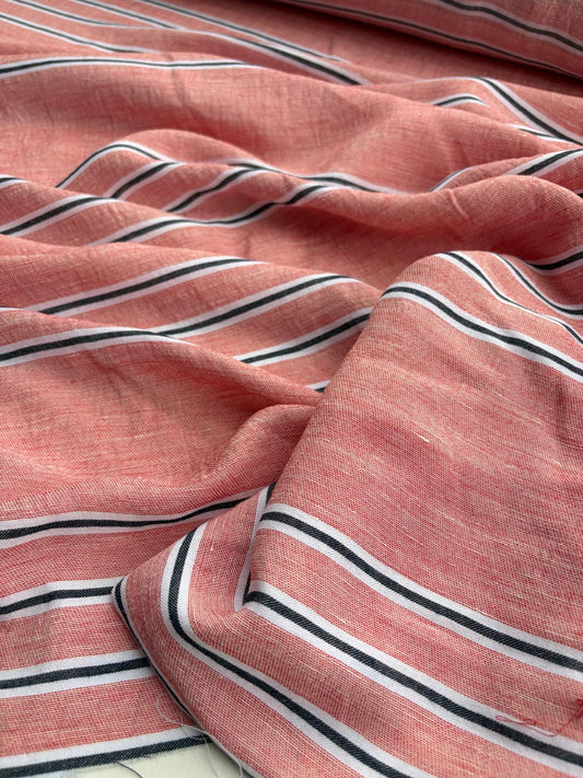DANTE 053 midweight cotton/linnen jacquard red navy stripe